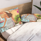 Travel poster woman in Saint-Tropez France Pillow Sham Gallery Image 2