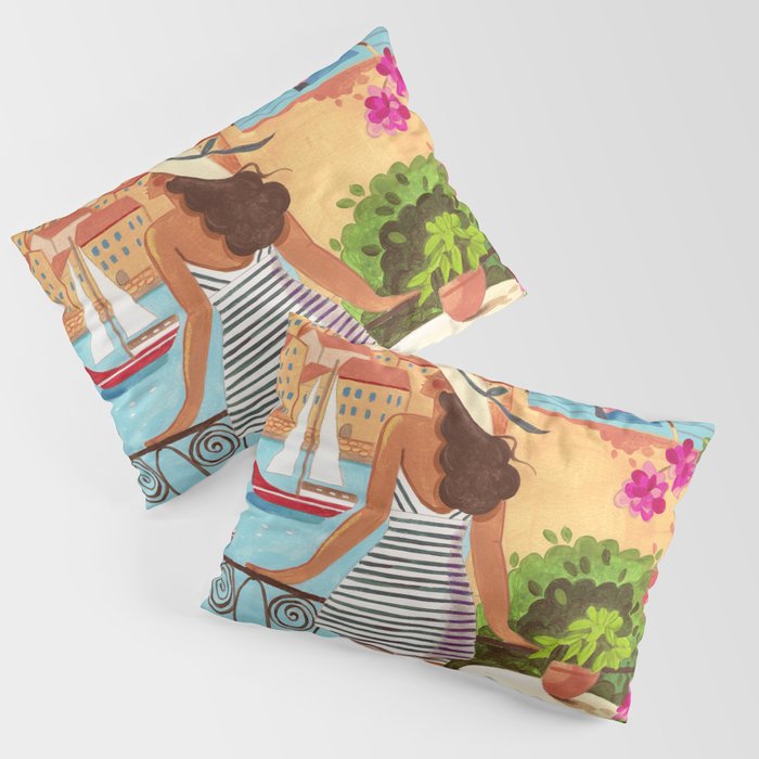 Travel poster woman in Saint-Tropez France Pillow Sham Gallery Image 3