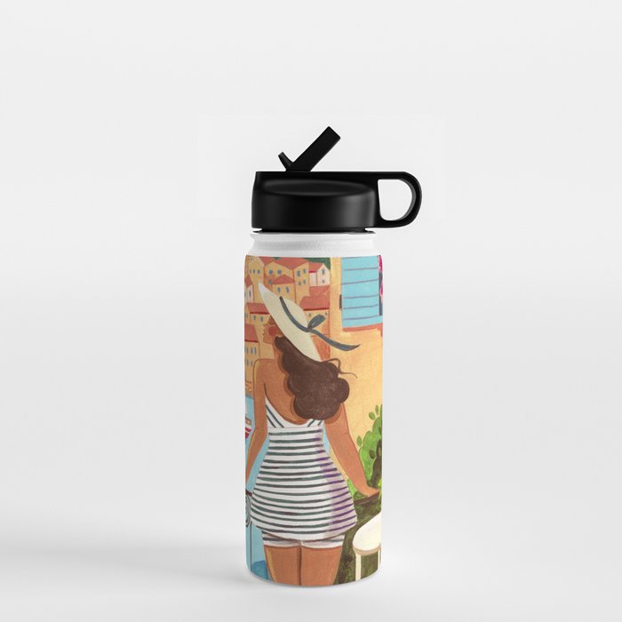 Travel poster woman in Saint-Tropez France Water Bottle Gallery Image 1
