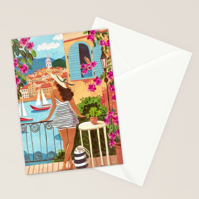 Travel poster woman in Saint-Tropez France Stationery Card Gallery Image 2