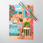 Travel poster woman in Saint-Tropez France Wrapping Paper Gallery Image 1