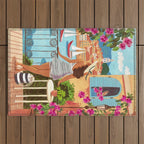 Travel poster woman in Saint-Tropez France Outdoor Rug Gallery Image 1