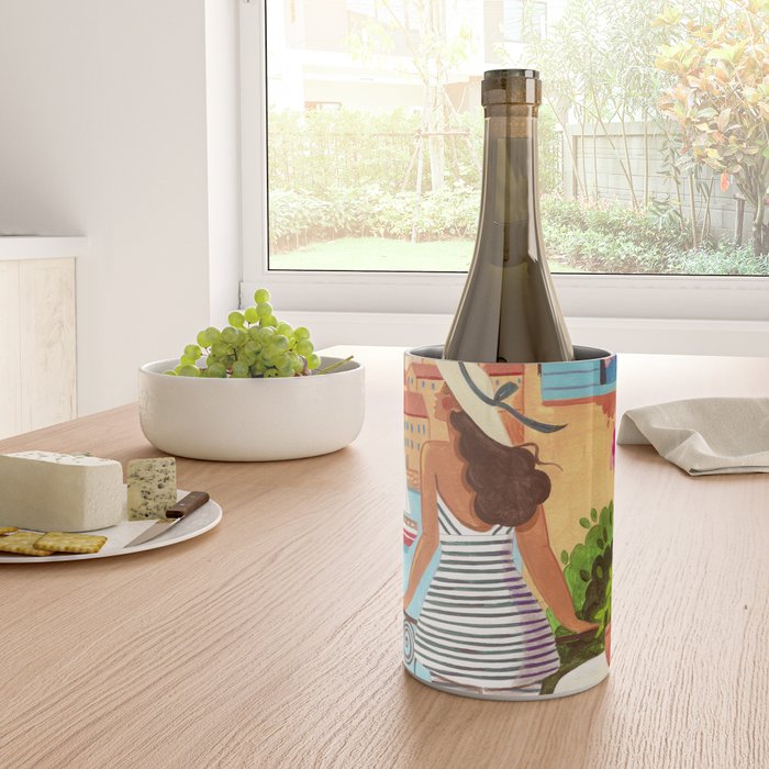 Travel poster woman in Saint-Tropez France Wine Chiller Gallery Image 4