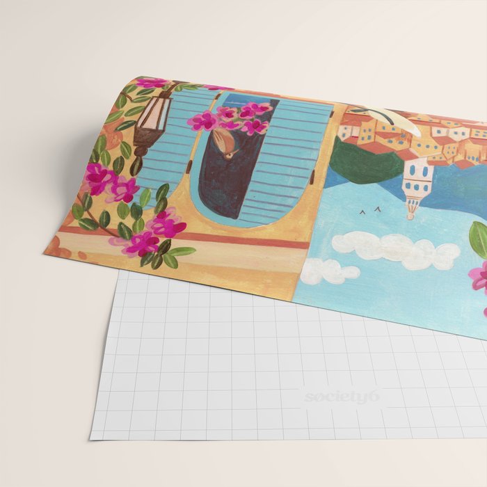 Travel poster woman in Saint-Tropez France Wrapping Paper Gallery Image 2