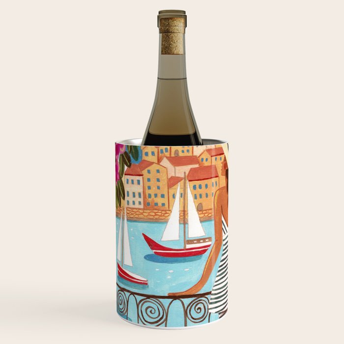 Travel poster woman in Saint-Tropez France Wine Chiller Gallery Image 2