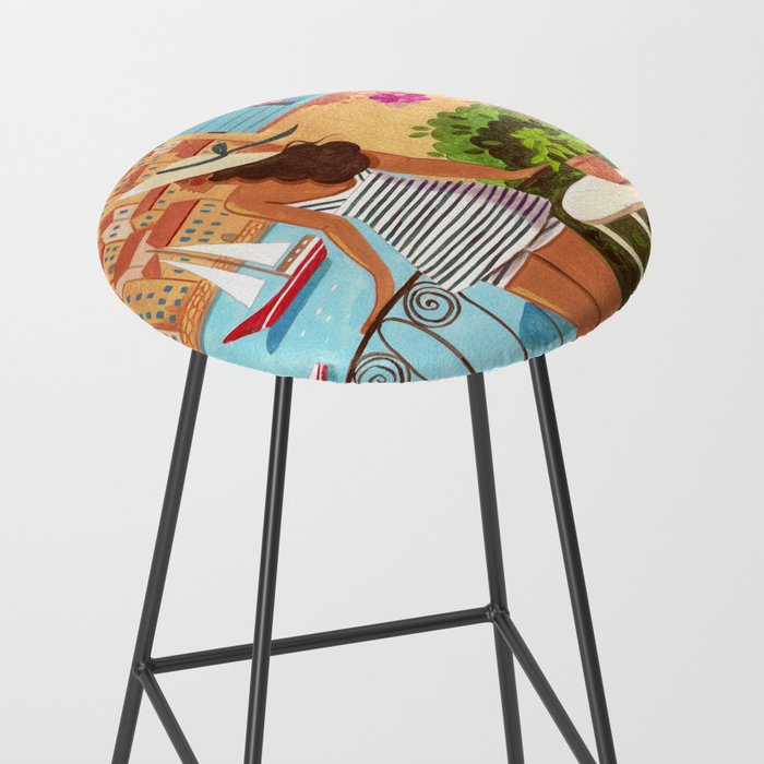 Travel poster woman in Saint-Tropez France Stool Gallery Image 2