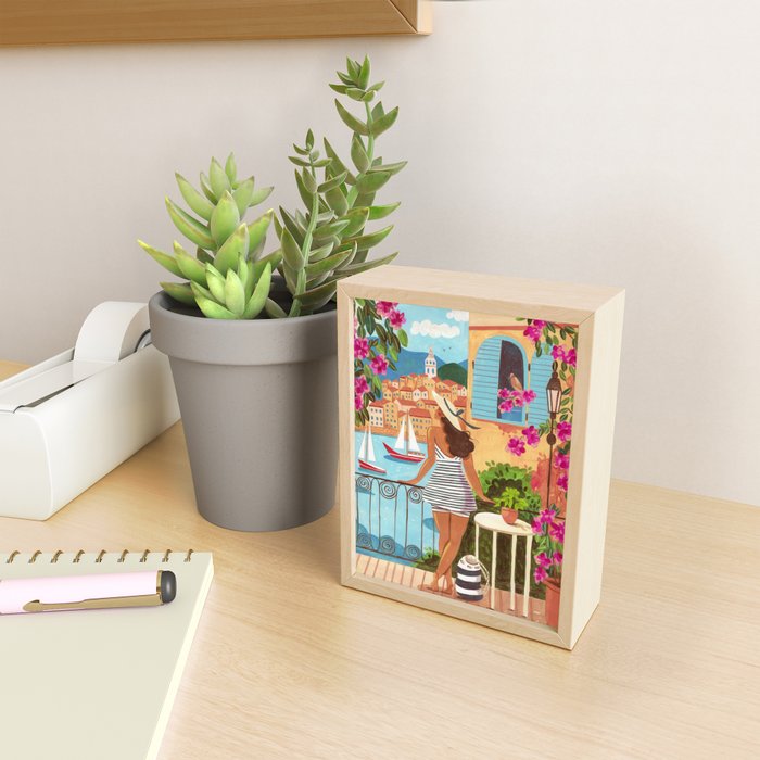 Travel poster woman in Saint-Tropez France Mini Art Print Gallery Image 2