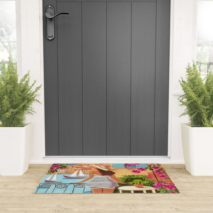 Travel poster woman in Saint-Tropez France Welcome Mat Gallery Image 3