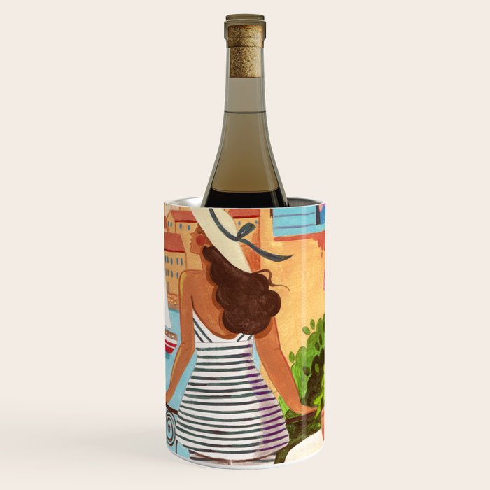 Travel poster woman in Saint-Tropez France Wine Chiller Gallery Image 1