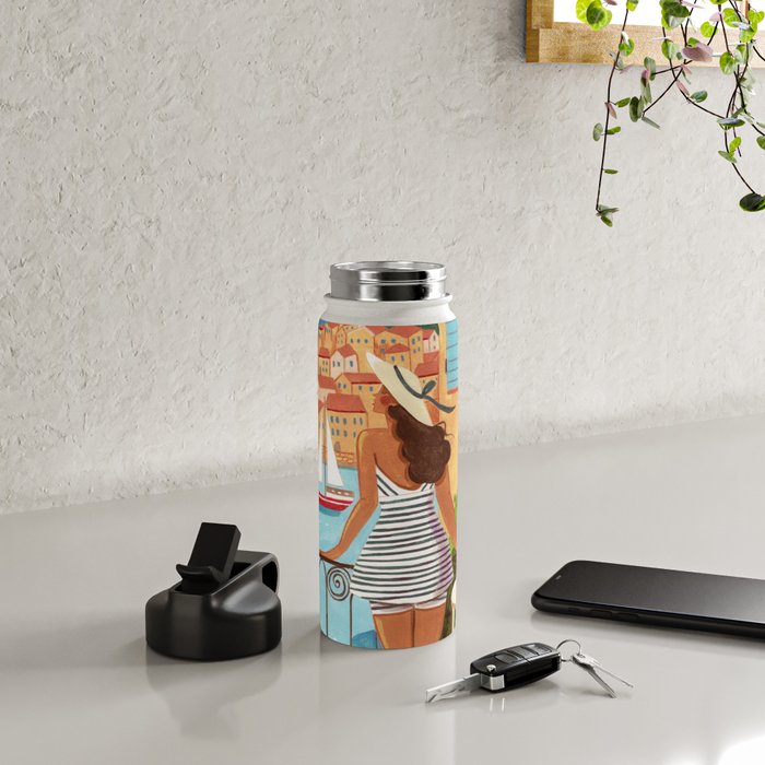 Travel poster woman in Saint-Tropez France Water Bottle Gallery Image 4