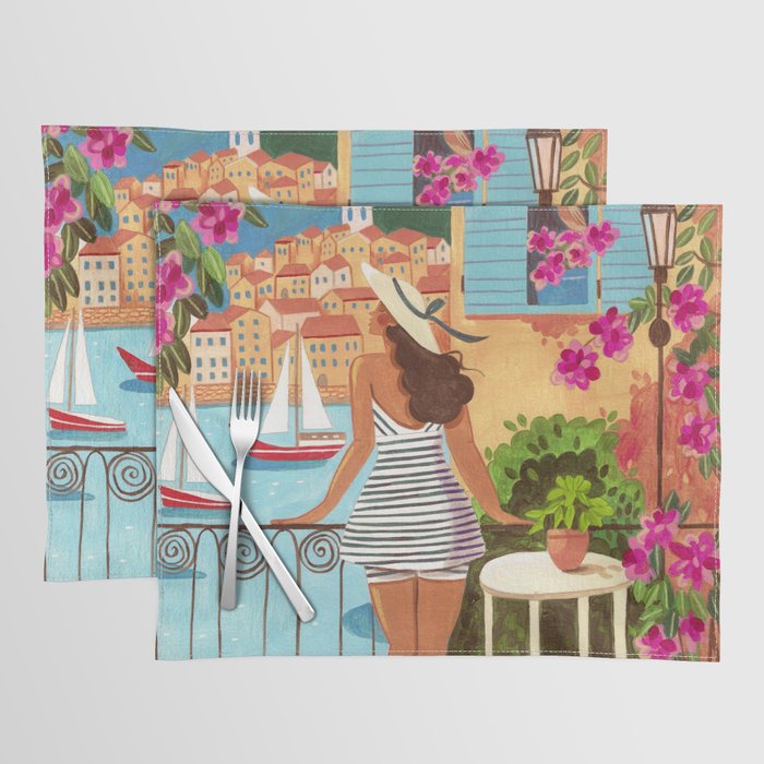 Travel poster woman in Saint-Tropez France Placemat Gallery Image 1