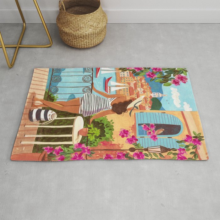Travel poster woman in Saint-Tropez France Rug Gallery Image 1