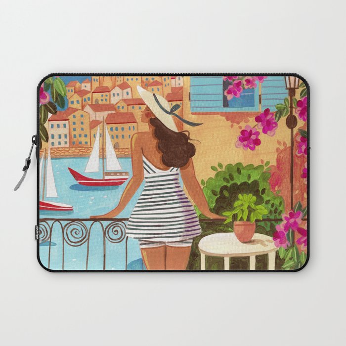 Travel poster woman in Saint-Tropez France Laptop Sleeve Gallery Image 1