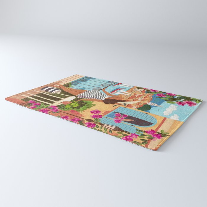 Travel poster woman in Saint-Tropez France Rug Gallery Image 3
