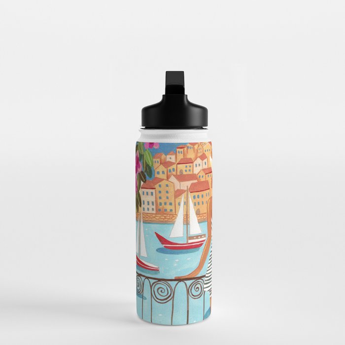 Travel poster woman in Saint-Tropez France Water Bottle Gallery Image 3