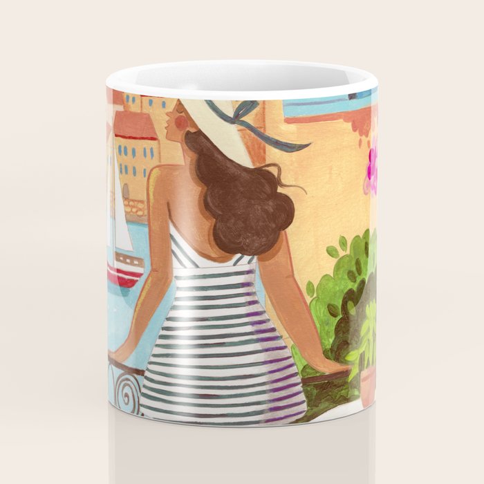Travel poster woman in Saint-Tropez France Coffee Mug Gallery Image 4