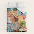 Travel poster woman in Saint-Tropez France Comforter Gallery Image 6