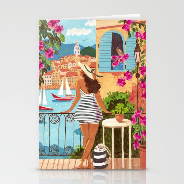 Travel poster woman in Saint-Tropez France Stationery Card Gallery Image 2