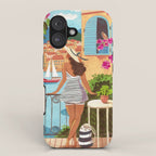 Travel poster woman in Saint-Tropez France iPhone Case Gallery Image 1