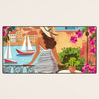 Travel poster woman in Saint-Tropez France Desk Mat Gallery Image 3