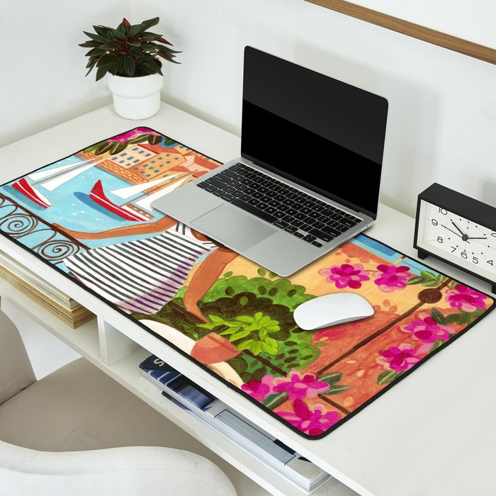 Travel poster woman in Saint-Tropez France Desk Mat Gallery Image 2