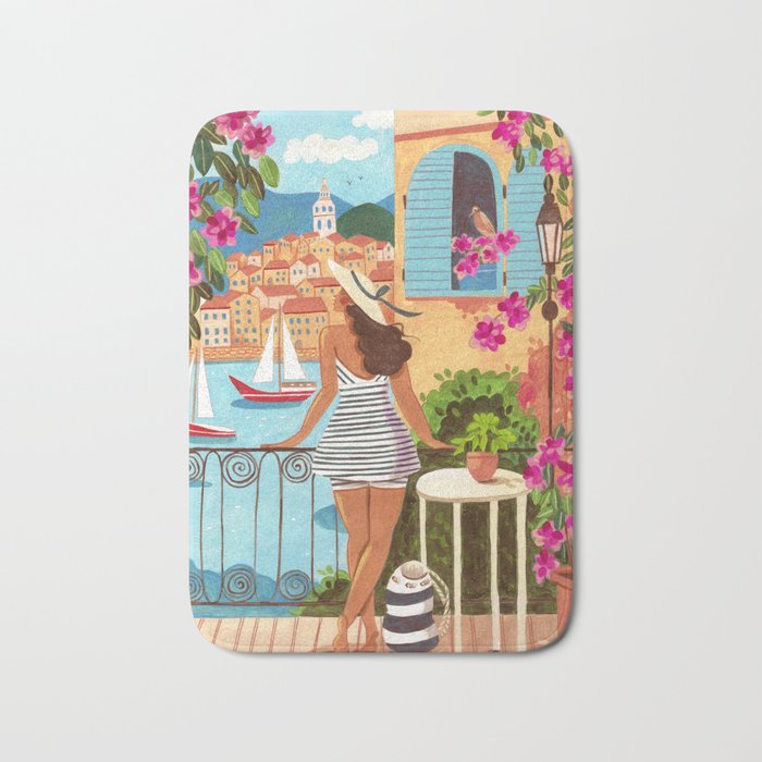 Travel poster woman in Saint-Tropez France Bath Mat Gallery Image 1