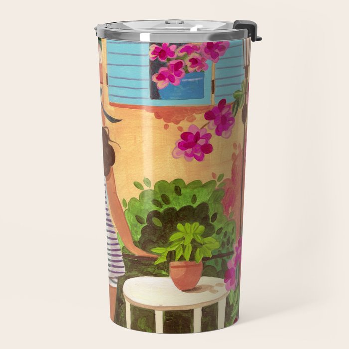 Travel poster woman in Saint-Tropez France Travel Mug Gallery Image 2