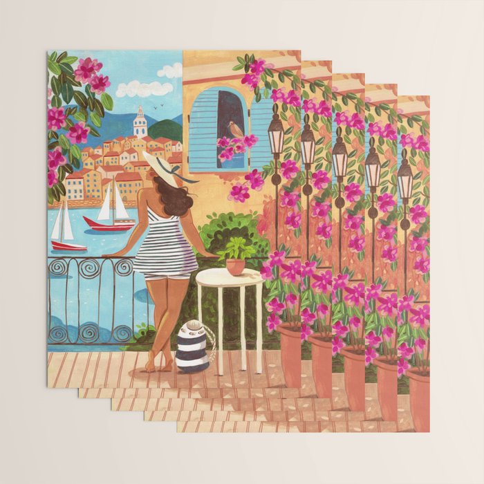 Travel poster woman in Saint-Tropez France Wrapping Paper Gallery Image 3