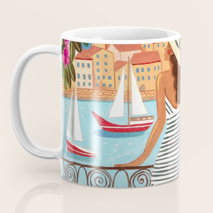 Travel poster woman in Saint-Tropez France Coffee Mug Gallery Image 3