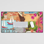 Travel poster woman in Saint-Tropez France Desk Mat Gallery Image 1