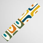 Mid Century Modern Abstract Piquet Multi Pattern in Moroccan Mustard Olive Blue Orange Cream Table Runner Gallery Image 3