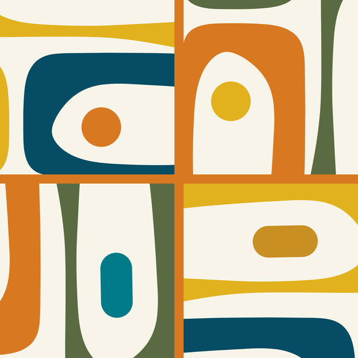 Mid Century Modern Abstract Piquet Multi Pattern in Moroccan Mustard Olive Blue Orange Cream Coffee Mug Gallery Image 2