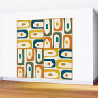 Mid Century Modern Abstract Piquet Multi Pattern in Moroccan Mustard Olive Blue Orange Cream Wall Mural Gallery Image 2