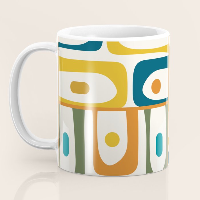 Mid Century Modern Abstract Piquet Multi Pattern in Moroccan Mustard Olive Blue Orange Cream Coffee Mug Gallery Image 3
