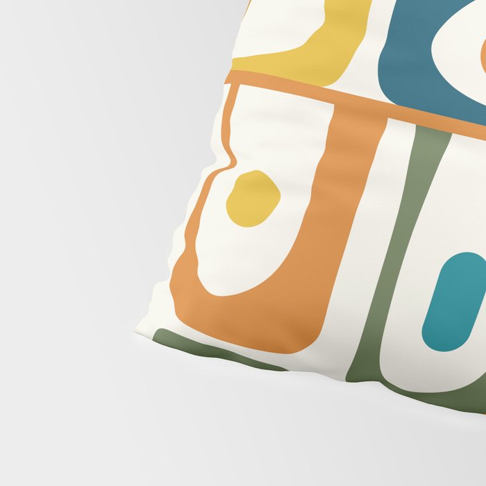 Mid Century Modern Abstract Piquet Multi Pattern in Moroccan Mustard Olive Blue Orange Cream Pillow Sham Gallery Image 4