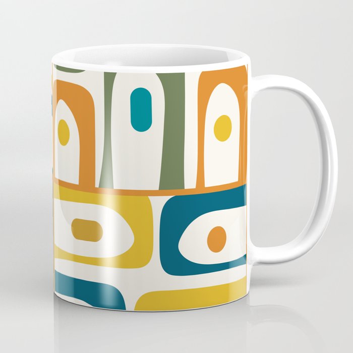 Mid Century Modern Abstract Piquet Multi Pattern in Moroccan Mustard Olive Blue Orange Cream Coffee Mug Gallery Image 1