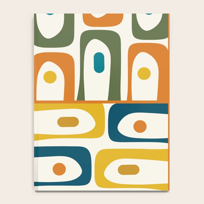 Mid Century Modern Abstract Piquet Multi Pattern in Moroccan Mustard Olive Blue Orange Cream Notebook Gallery Image 4