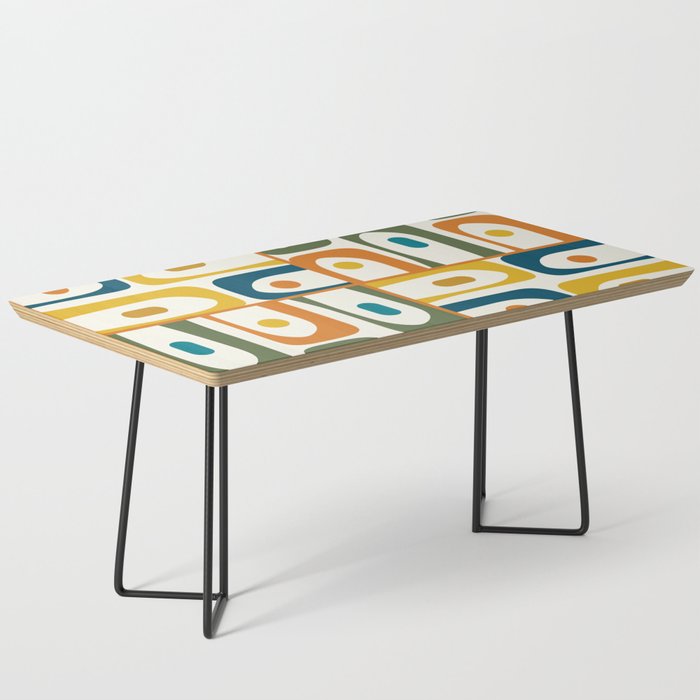Mid Century Modern Abstract Piquet Multi Pattern in Moroccan Mustard Olive Blue Orange Cream Coffee Table Gallery Image 1