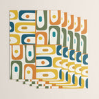 Mid Century Modern Abstract Piquet Multi Pattern in Moroccan Mustard Olive Blue Orange Cream Wrapping Paper Gallery Image 3