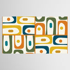 Mid Century Modern Abstract Piquet Multi Pattern in Moroccan Mustard Olive Blue Orange Cream Tablecloth Gallery Image 2