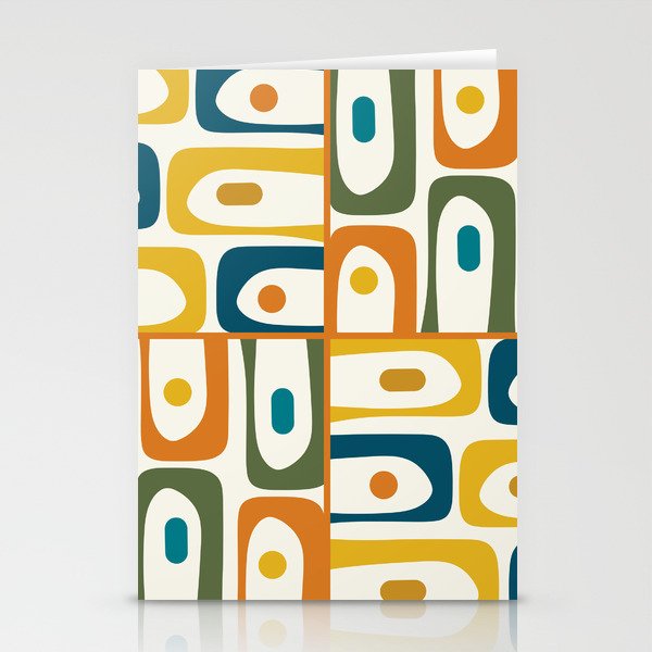 Mid Century Modern Abstract Piquet Multi Pattern in Moroccan Mustard Olive Blue Orange Cream Stationery Card Gallery Image 2