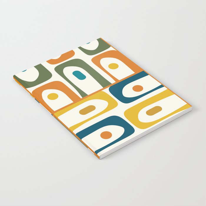 Mid Century Modern Abstract Piquet Multi Pattern in Moroccan Mustard Olive Blue Orange Cream Notebook Gallery Image 1