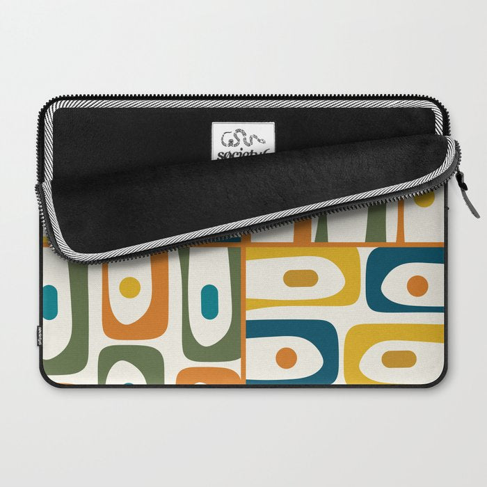 Mid Century Modern Abstract Piquet Multi Pattern in Moroccan Mustard Olive Blue Orange Cream Laptop Sleeve Gallery Image 2