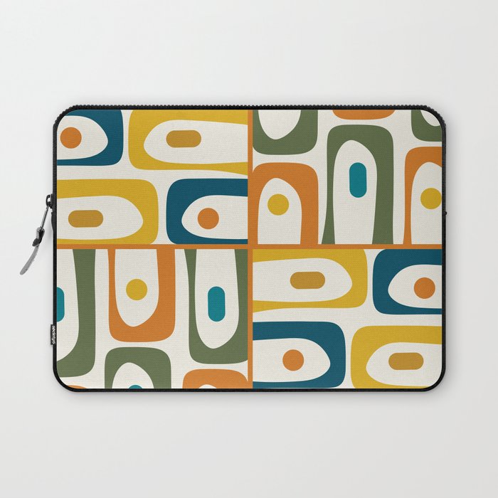 Mid Century Modern Abstract Piquet Multi Pattern in Moroccan Mustard Olive Blue Orange Cream Laptop Sleeve Gallery Image 1