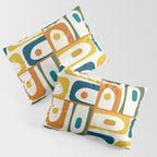 Mid Century Modern Abstract Piquet Multi Pattern in Moroccan Mustard Olive Blue Orange Cream Pillow Sham Gallery Image 3