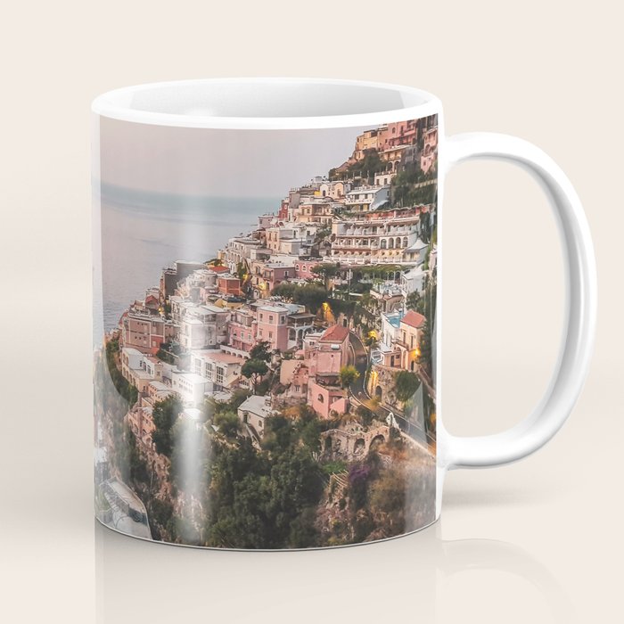 Positano by Night - Italy Europe Travel Photography - Nautical Amalfi Photo Art Print - Pastel Color Coffee Mug Gallery Image 1