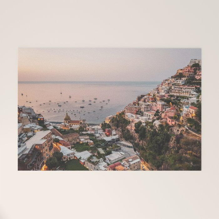 Positano by Night - Italy Europe Travel Photography - Nautical Amalfi Photo Art Print - Pastel Color Welcome Mat Gallery Image 1