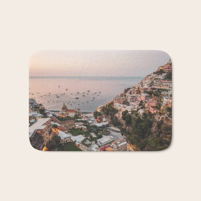 Positano by Night - Italy Europe Travel Photography - Nautical Amalfi Photo Art Print - Pastel Color Bath Mat Gallery Image 1