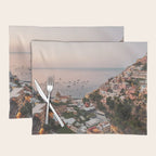 Positano by Night - Italy Europe Travel Photography - Nautical Amalfi Photo Art Print - Pastel Color Placemat Gallery Image 1