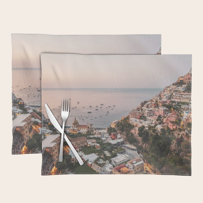 Positano by Night - Italy Europe Travel Photography - Nautical Amalfi Photo Art Print - Pastel Color Placemat Gallery Image 1
